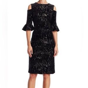 RICKIE FREEMAN TERI JON BLACK VELVET SEQUIN COLD SHOULDER SHEATH  DRESS 16